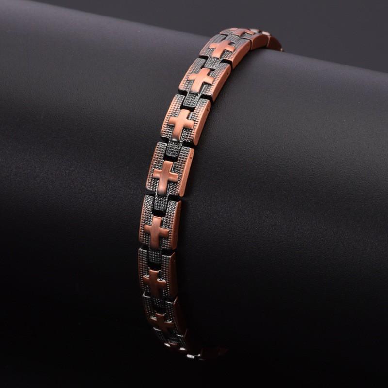 Mens Vintage Copper Cross Bracelet 99.9% Pure Magnetic Therapy Hand Chain Geometric Design