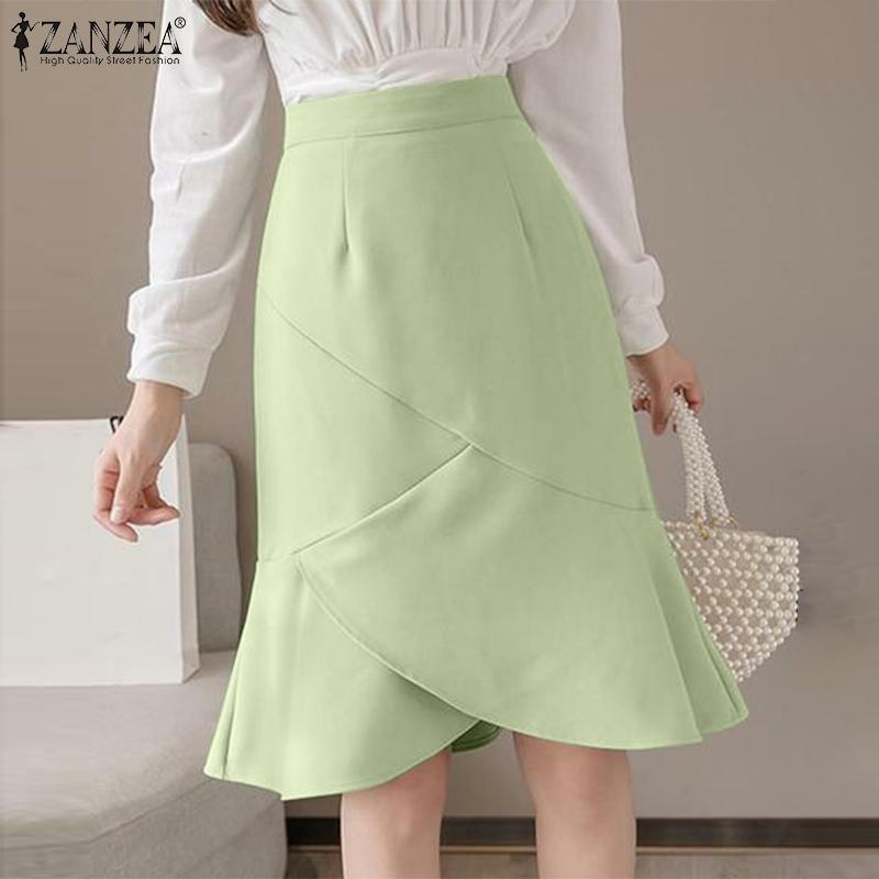 

ZANZEA женская летняя свободная модная юбка с высокой талией и рюшами по краю