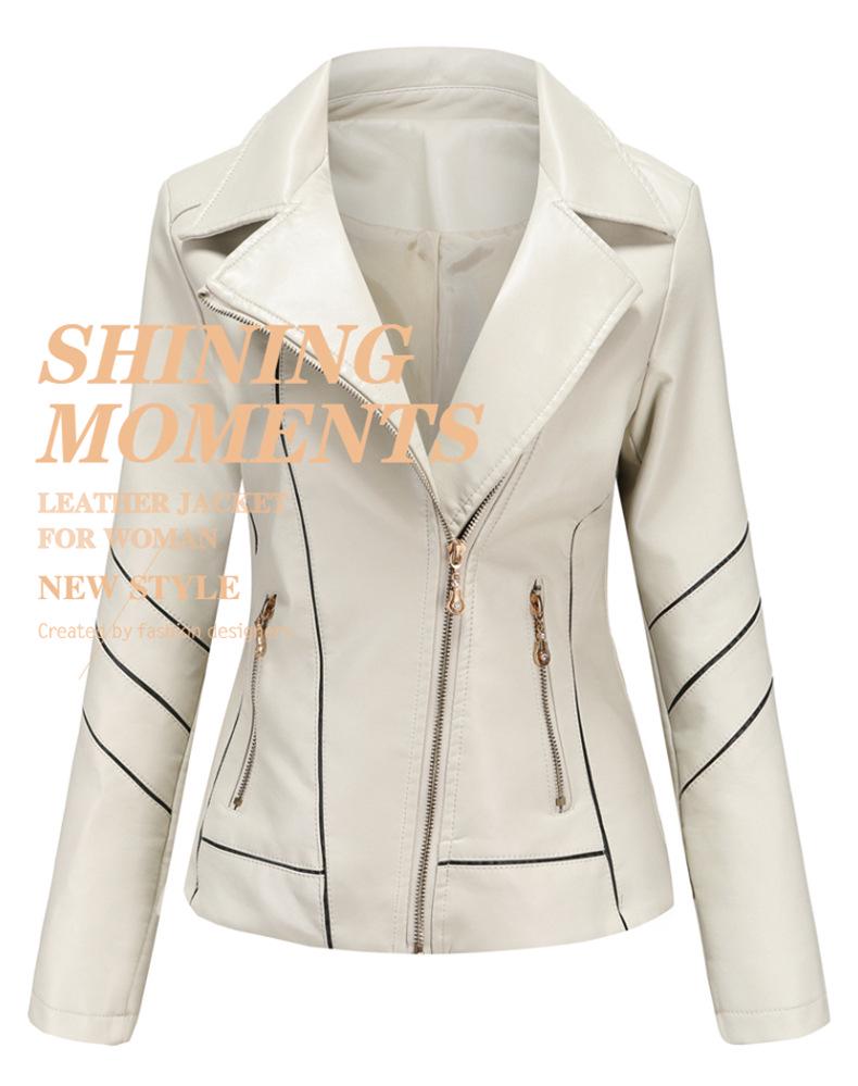 2024 Women's Exclusive PU Leather Motorcycle Jacket - Thin Short Design for Spring and Autumn