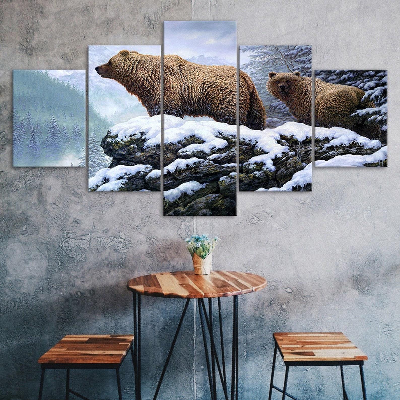 

Two Bears Snow Mountains Painting 5 Piece Five Panel Wall Canvas Print Modern Poster Pictures Home Decor Gift For Him For Her 20X35 20X45 20X55CM