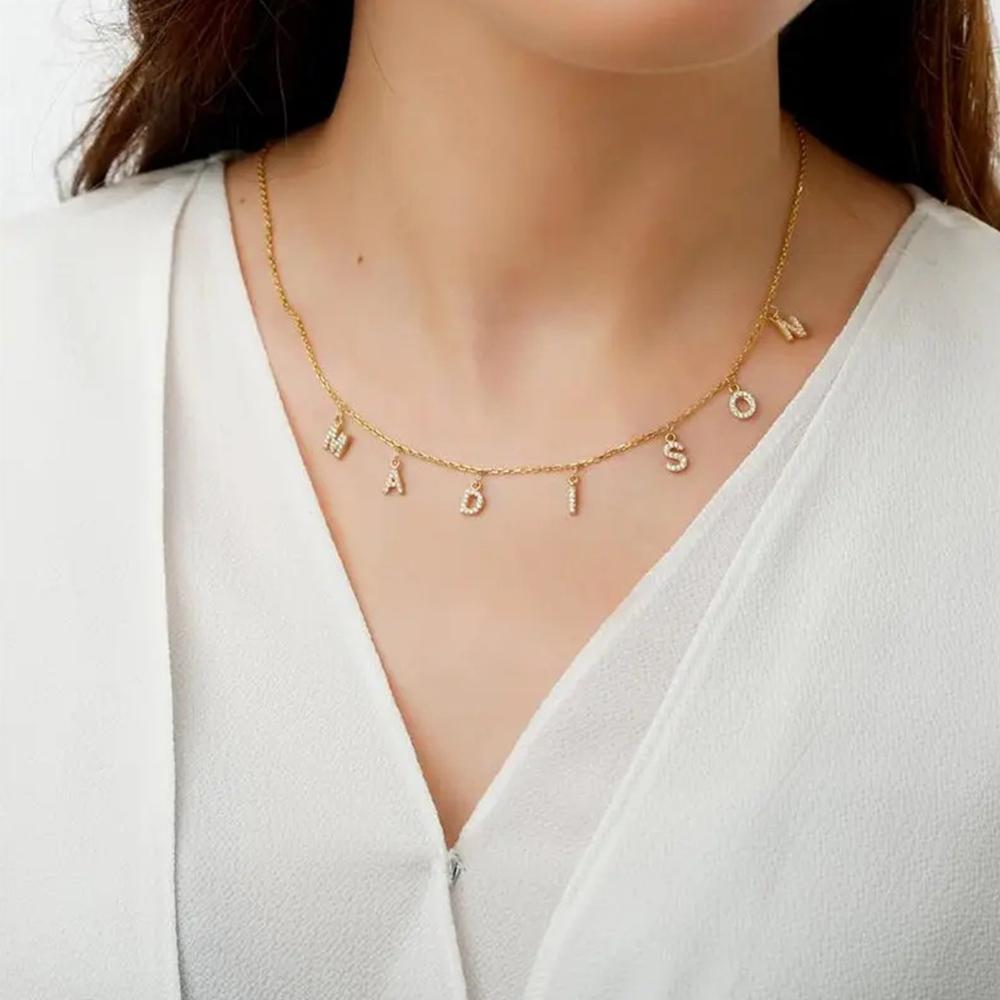 EMANCO Customized Name Necklace Personalized Zircon Letter Stainless Steel Choker Necklace Pendant Nameplate Gift Dropshipping