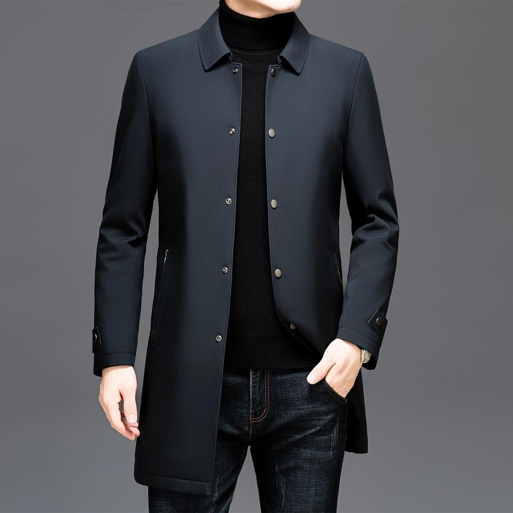 Casaco Trench Longo de Penas para Negócios [FJSSLHXK] Casaco Masculino, Jaqueta, Sobretudo, Corta-vento, Roupa Exterior, Outono/Inverno, Verde, FJPJJF38-GREEN-3XL