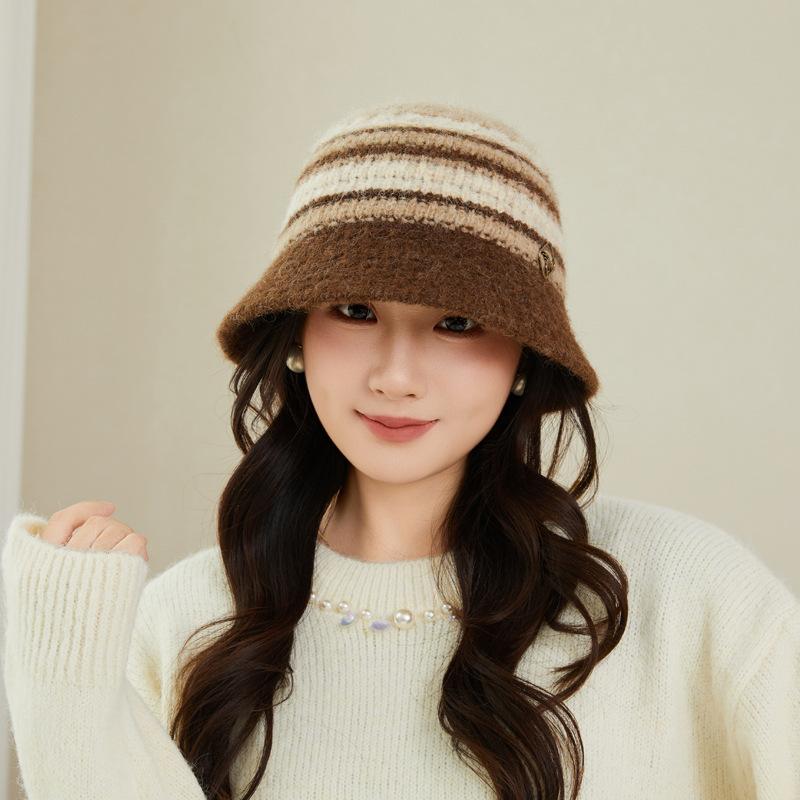 

Цветовая блокировка Панама Новая осенне-зимняя модная шляпа-рыбак Шляпа-ведро Элегантная и подчеркивающая лицо Защищающая от маленького лица и теплая шляпа One size