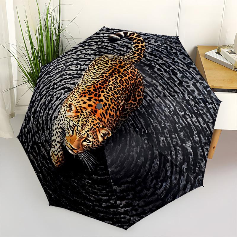 Leopard, Swirl Themed Automatic Opening and Closing Umbrella, Brightly Colored 8-rib Portable Umbrella, Suitable for Men and Women, A Perfec