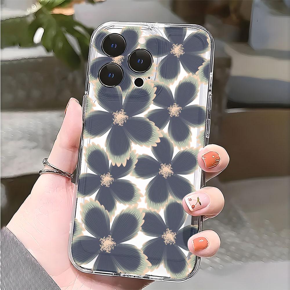 Dark Floral Pattern with Beige Centers Lucency Phone Case for IPhone 14 15 16 13 12 11 17 Pro Max 12 13 Mini Soft Cover