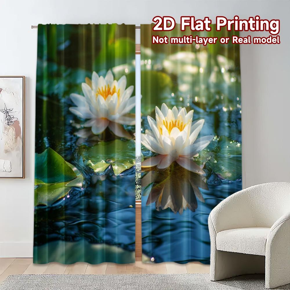 2pcs, 2D FLAT PRINTING Curtains (Without Rod) Lotus Glow Modern Modern Curtains Versatile Fabric Curtains Versatile All Ldeal