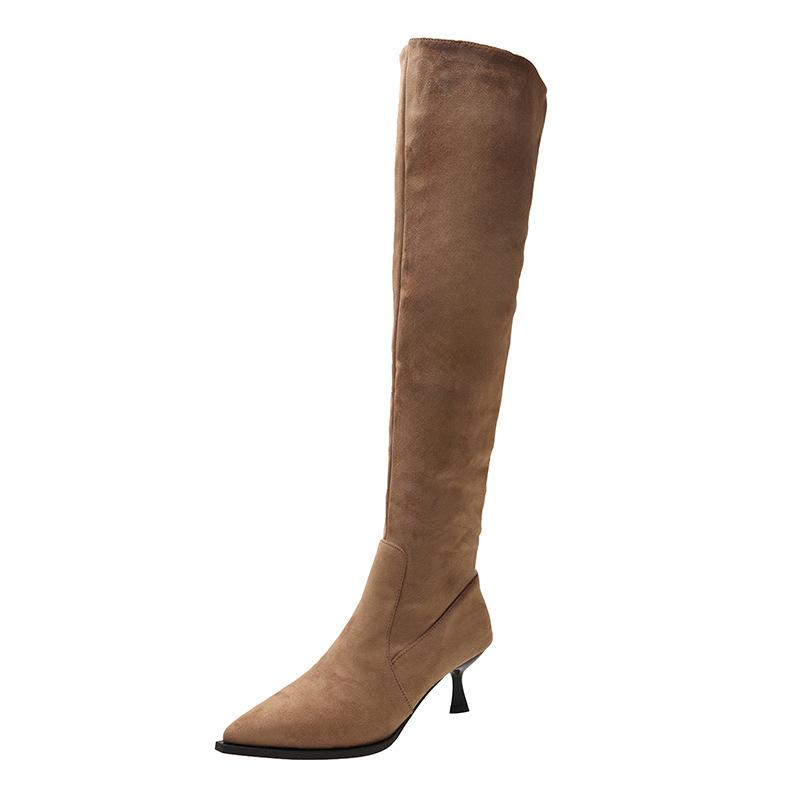 Over-the-knee Boots for Women Wear Big Tube Circumference 2025 Autumn and Winter New Suede Pointed Thin Heel High Heel Pleated Piled Boots