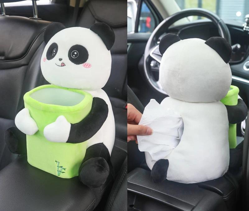 Uchwyt na chusteczki montowany w samochodzie 2 w 1 Kreskówkowa pluszowa lalka Automatyczny schowek w podłokietniku Wiszący pojemnik na papier do przechowywania Kosz na śmieci samochodowy i uchwyt na chusteczki
