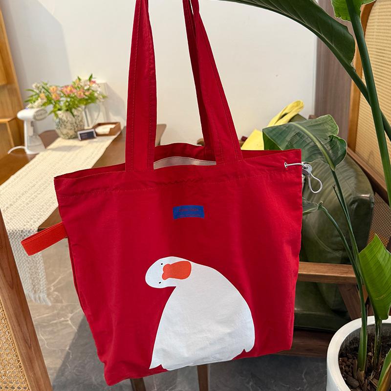 Female Funny duck nylon drawstring bag tote bag large capacity ins style shoulder bag