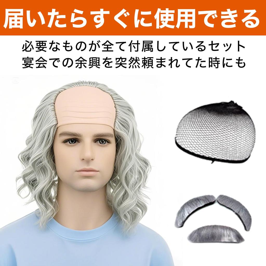 Felimoa Grandpa Bald Wig, Costume Wig for Parties and Events, Includes Eyebrows and Beard (Silver)
