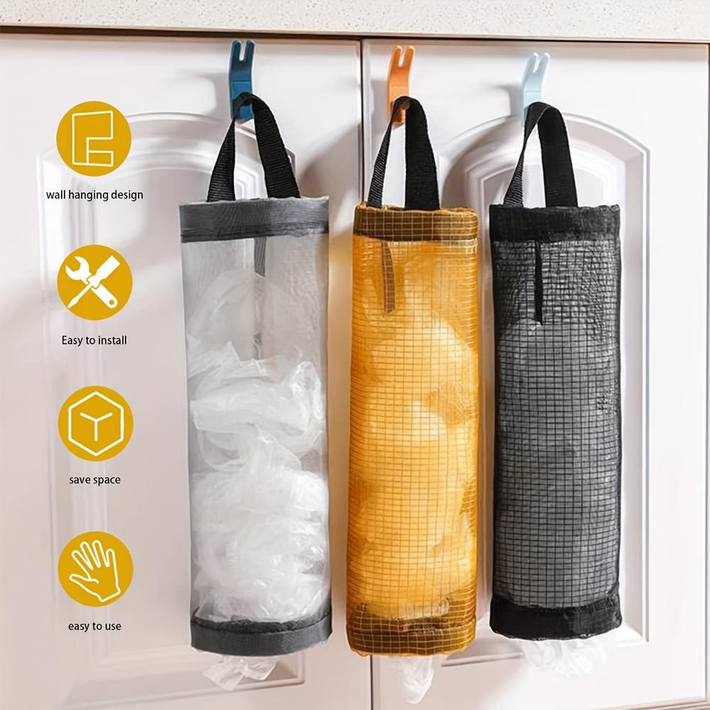 Foldable Mesh Grocery Bag Rack, Breathable Plastic Bag Dispenser, Kitchen Garbage Bag Storage Box with Hanging Storage