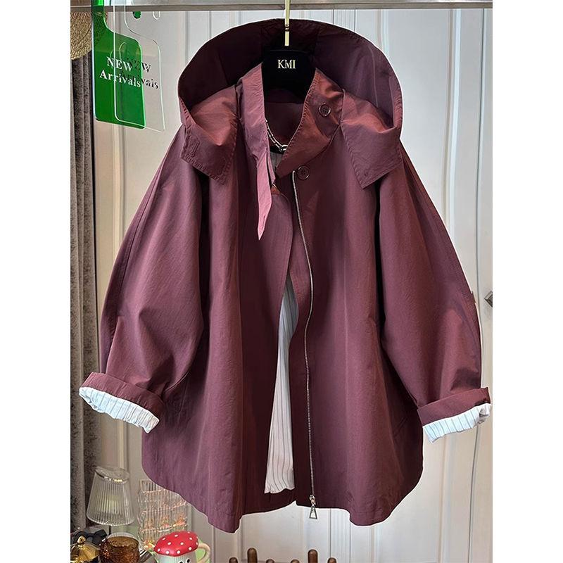 Fashionable Oversized Vintage Cloak Design Hooded Windbreaker Women's Spring Autumn Outerwear Casual Loose Fit Stylish Coat
