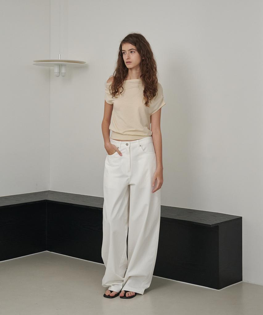 MARROT Drape Asymmetrical Tee_Cream Beige