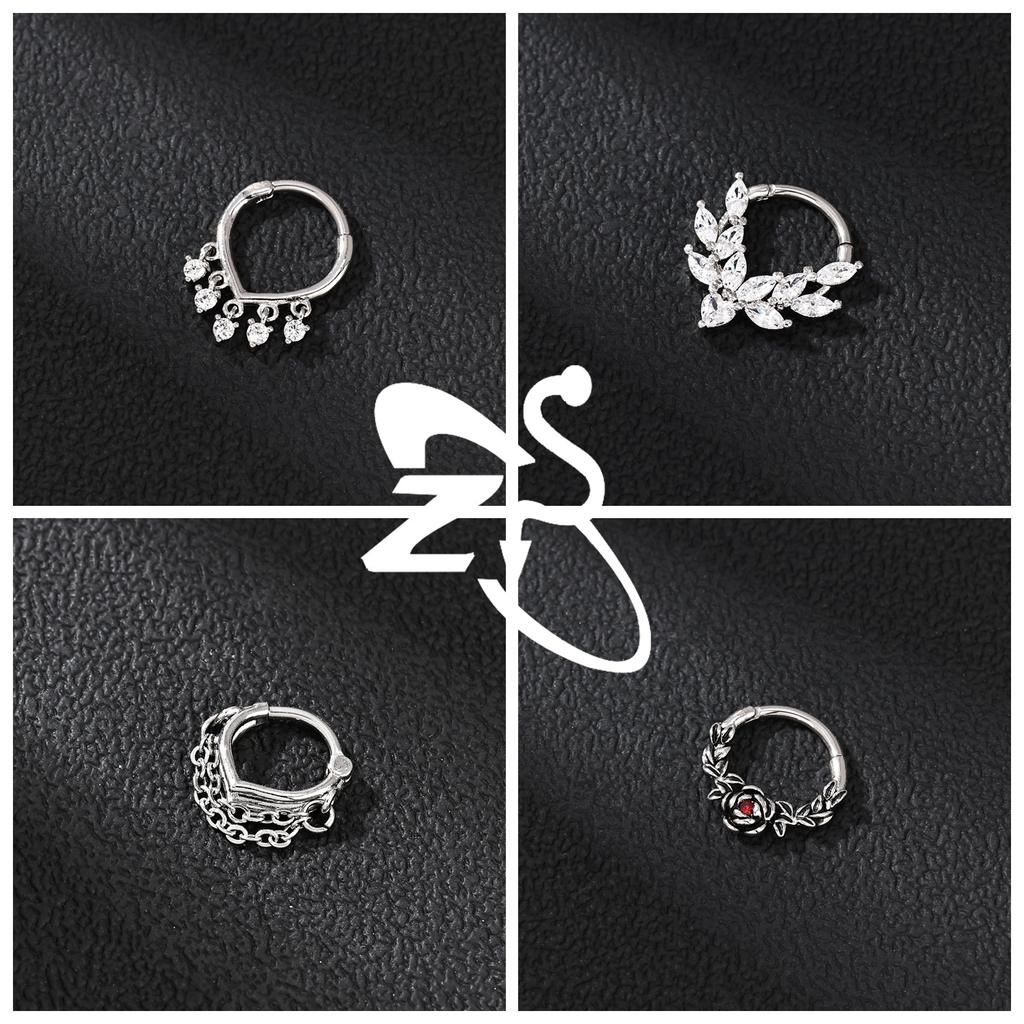 ZS 1 PC 16G Stainless Steel Nose Rings Cubic Zircon Septum Piercing Rose Snake Shape Ear Stud Helix Cartilage Piercings Jewelry