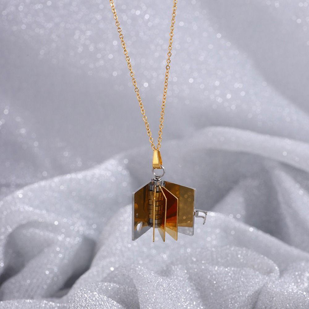 Metal Book Pendant Necklace Openable Lovers Choker Necklace Fashion Women's Sweater Chain  Girls