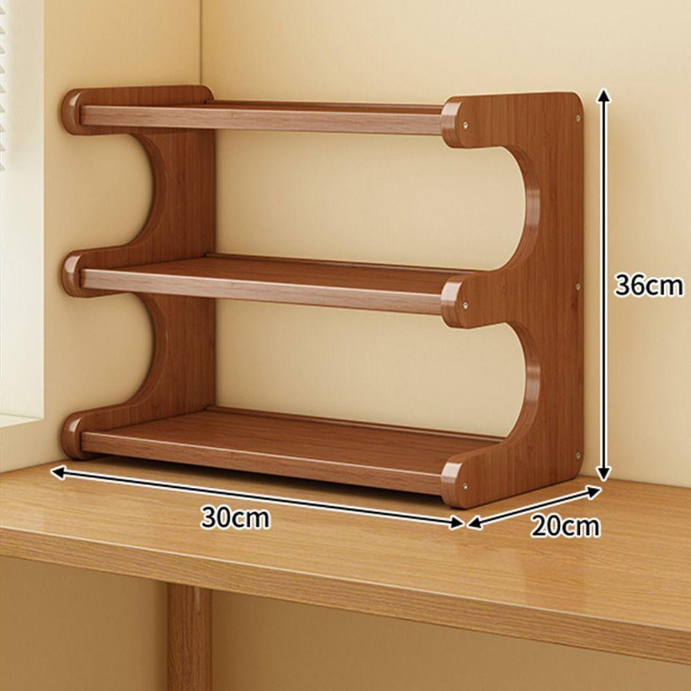 Space-saving Wood Tabletop Stand Compact Simple Shoe Organizer Practical Desk Bookshelf  Seasoning