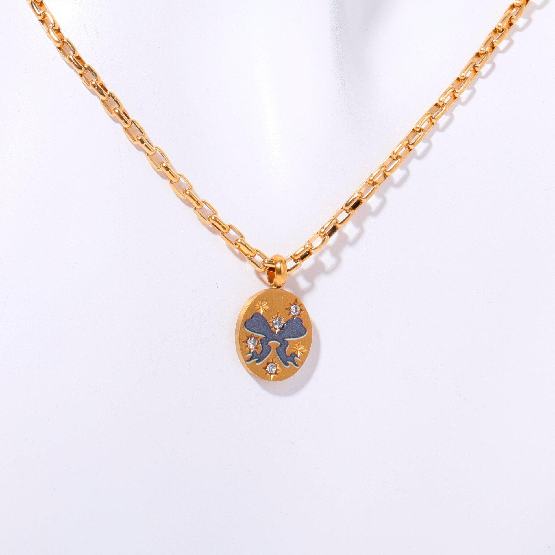 

Bow Fairy Castle Hand Painted Butterfly Totem Guardian Necklace Color Preservation Plated 18K Gold Color Preservation