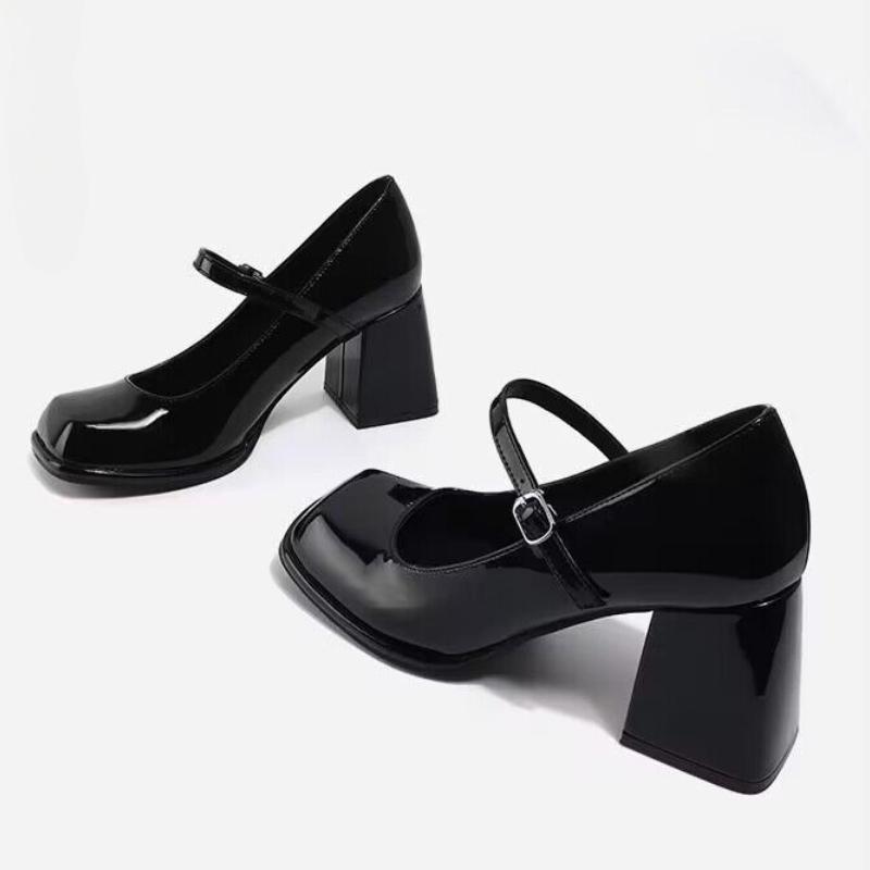 Fashion Mary Janes Office Ladies Solid Elegant Vintage Black Sandals Woman Buckle Non-Slip Casual Medium Heels Heels Korean 2025 Summer