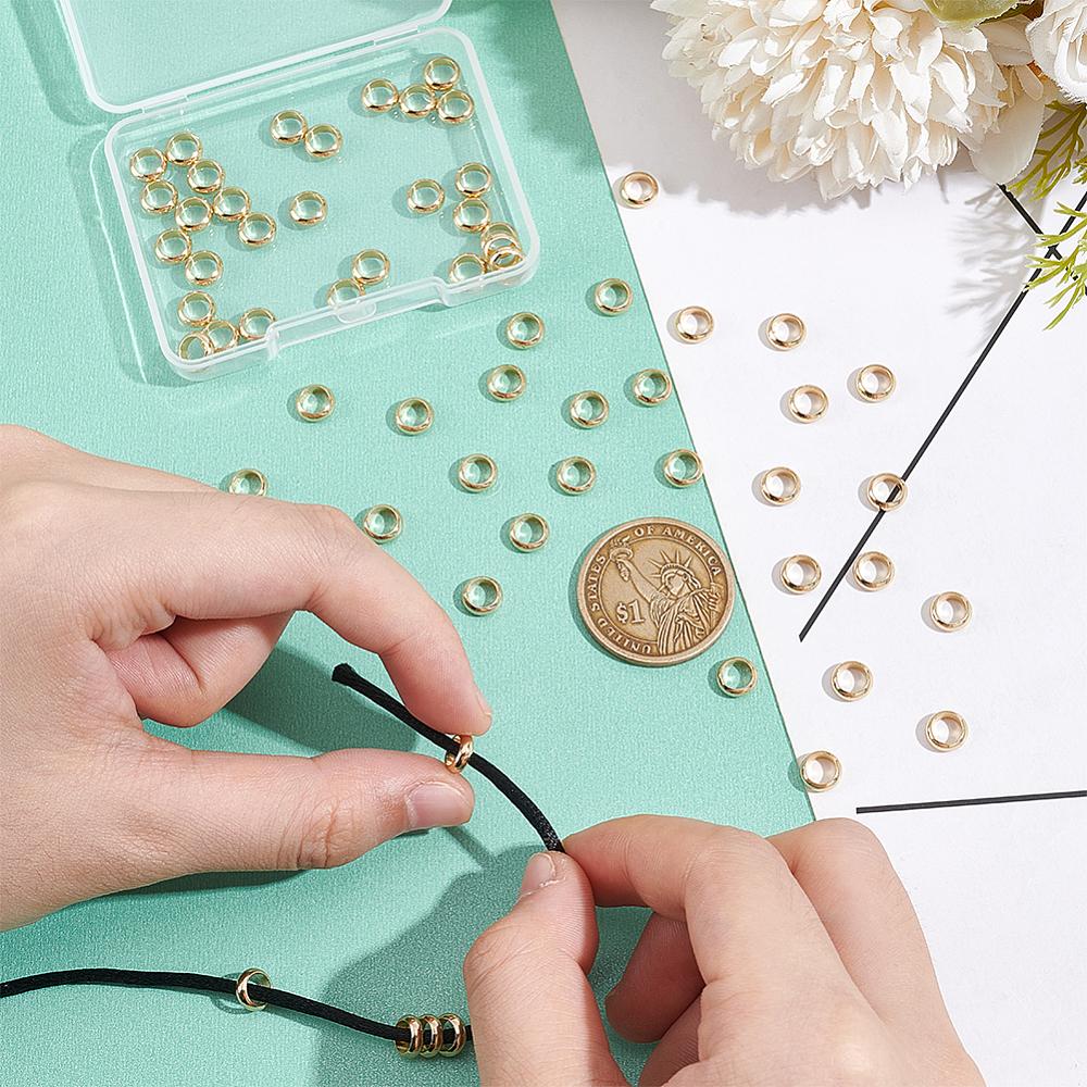 60Pcs Ring Brass Beads, Large Hole Beads, Real 18K Gold Plated, 7x3mm, Hole: 5mm