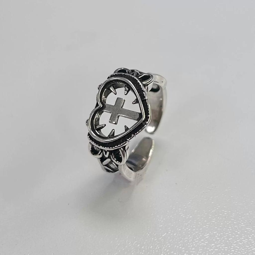 Punk Gothic Cross Heart Open Rings For Men Women Hip Hop Fashion New Unisex Jewelry Couple Gift Party Rock anillos