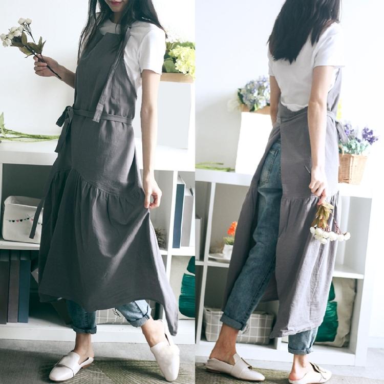 Cotton Linen Apron Pinafore Dress Cooking Apron Waitress Servant Apron Women Kitchen Apron for Cooking Gardening