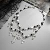 Punk Gothic Cross Pendant Necklace, Sweet And Cool Style Stacked With Mixed Color Beaded Collarbone Chain.