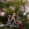 Christmas Octopus Ornament Coastal Holiday Hanging Decoration 2D Acrylic Deep Sea Xmas Tree Ornament Nautical Gift for Ocean Lovers