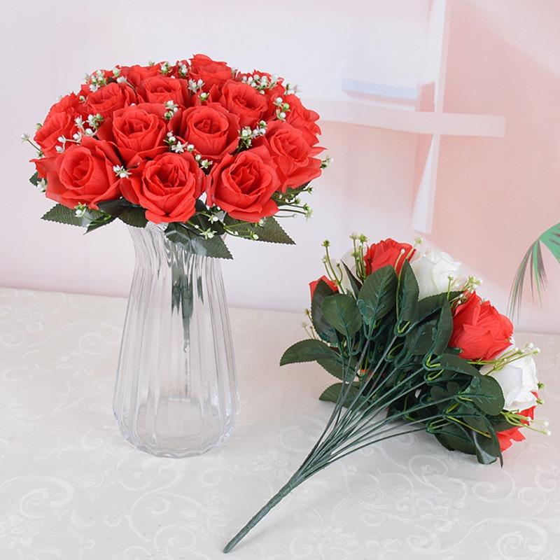18 Köpfe Seidenrosen Künstliche Blumen Fake Bouquet Hochzeit Home Party Dekor
