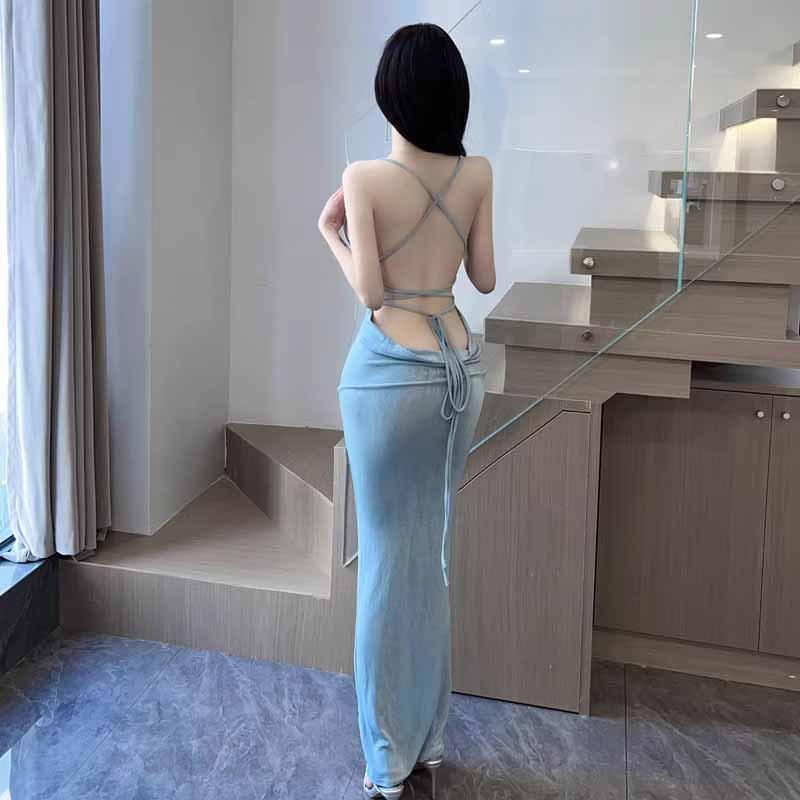 

Женское сексуальное платье Wind Cross Big Halter Slim Dress Dress L светло-синий
