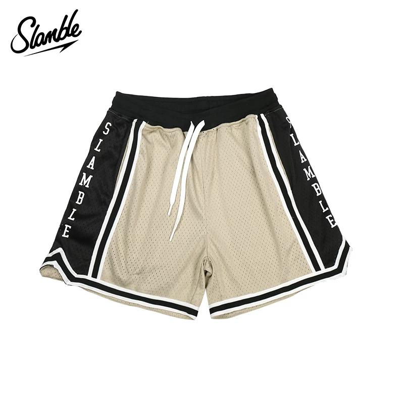 Slamble Summer Color Matching American Shorts Quarter Retro Sports Quick-Drying Breathable Men Trendy Basketball Shorts M чёрный