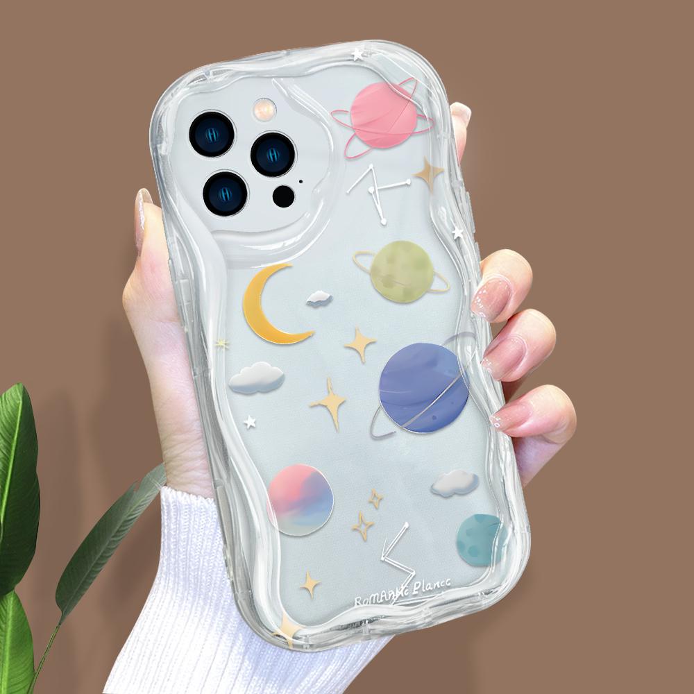 Cartoon Pattern Cream Texture Casing Wavy Edge Soft Silicone Cover Phone Case for IPhone Samsung Huawei Honor Xiaomi Redmi Infinix Tecno