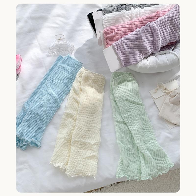 Children's Lightweight Socks Cover Leg Warmer with Ruffled Edges Macaron Color for Girls Spring Summer Wear