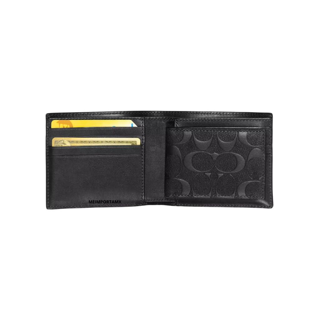 Coach Men's 3-in-One Bifold Wallet with Embossed Signature Card Case, R957 Black, Outlet