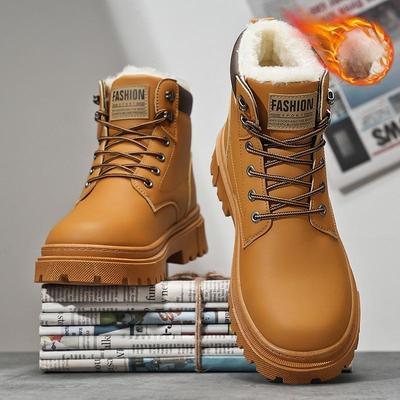 Winter Men Boots Fashion Casual Leather Boot Outdoor Waterproof Snow Boot Winter High Top Cotton Boots
