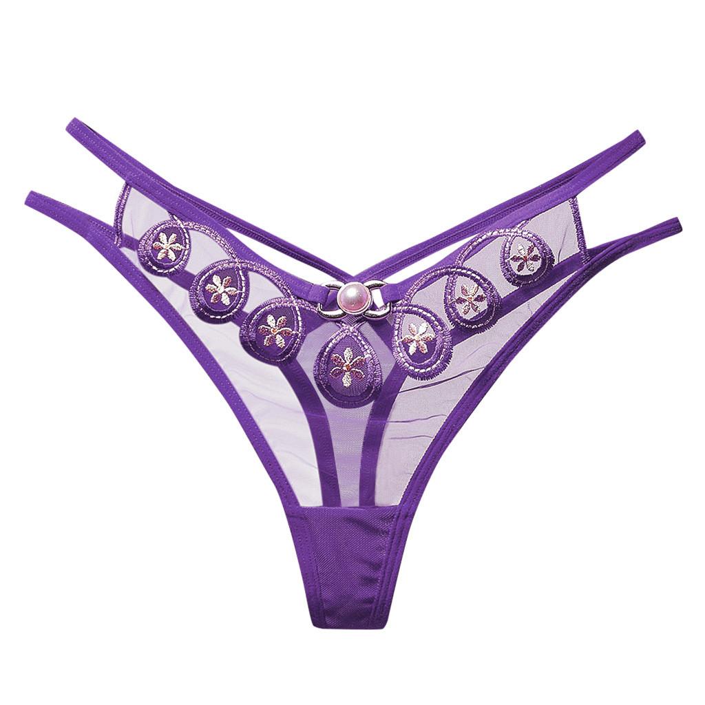 Hollow Out Transparent G-string Female Flower Embroidery Pearl Underpants Women Sexy And Hot Mesh Elastic Underwear bragas sexys