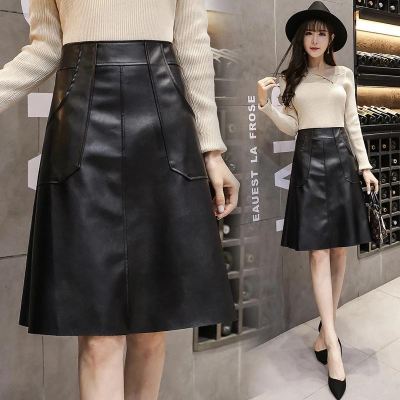 Korean All Match Mid Skirt Patchwork Autumn Winter New High Waisted A-line Hip Hugging Long Skirt