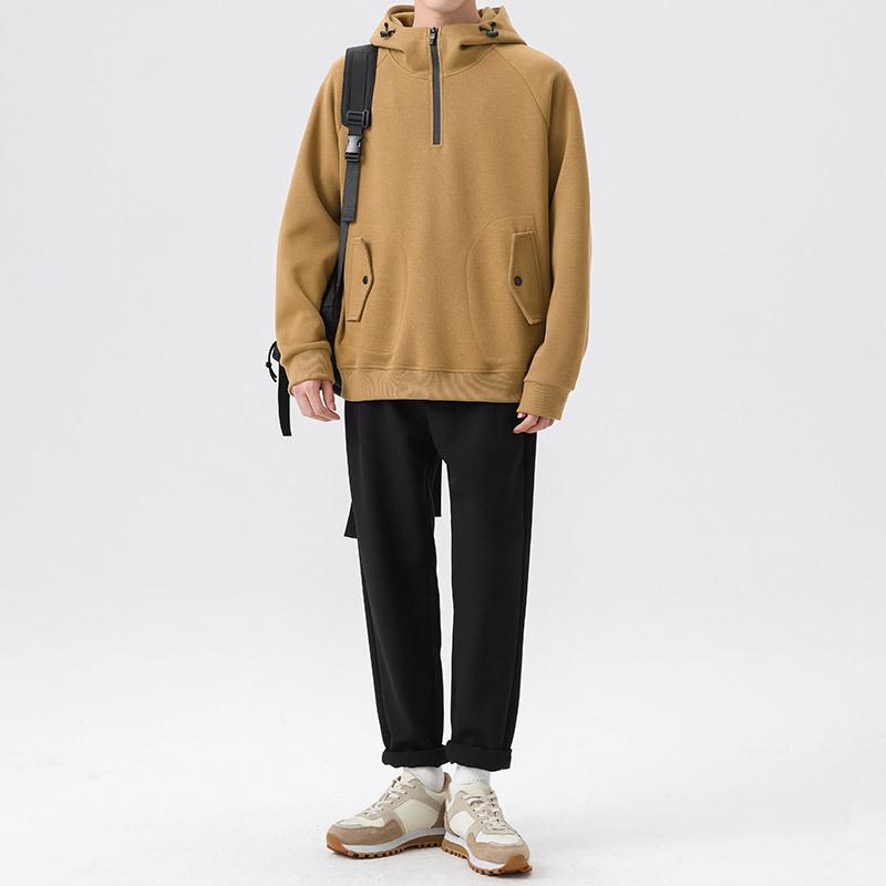 Hanorac pentru bărbați Bumbac cu glugă supradimensionat cu fermoar cu mânecă lungă Pulovere de toamnă Îmbrăcăminte de stradă de buzunar