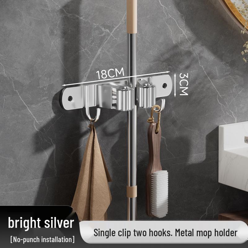 No-Drill Mop Holder & Storage Rack, Wall-Mounted for Bathroom/Balcony.