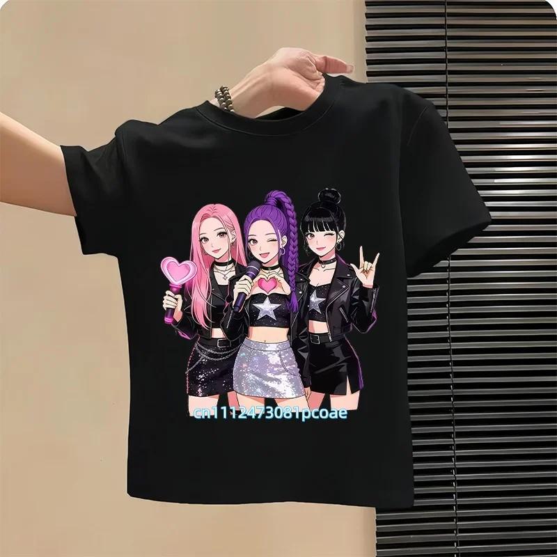 Kpop Childrens T Shirt Cartoon Graphic Short Sleeve Summer Comfortable Top Funny Gift for Fans Harajuku TShirts Girls Clothes