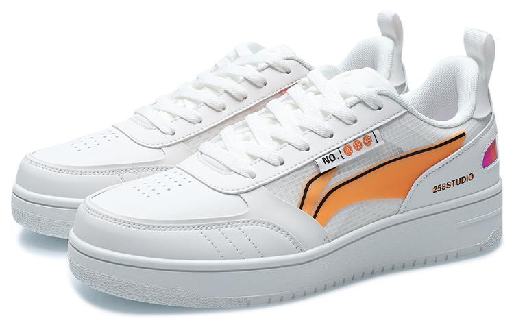 Li Ning NO.258 Slip Resistant Abrasion Resistant Low Top Skateboard Shoes Unisex White Orange AGCR201-1