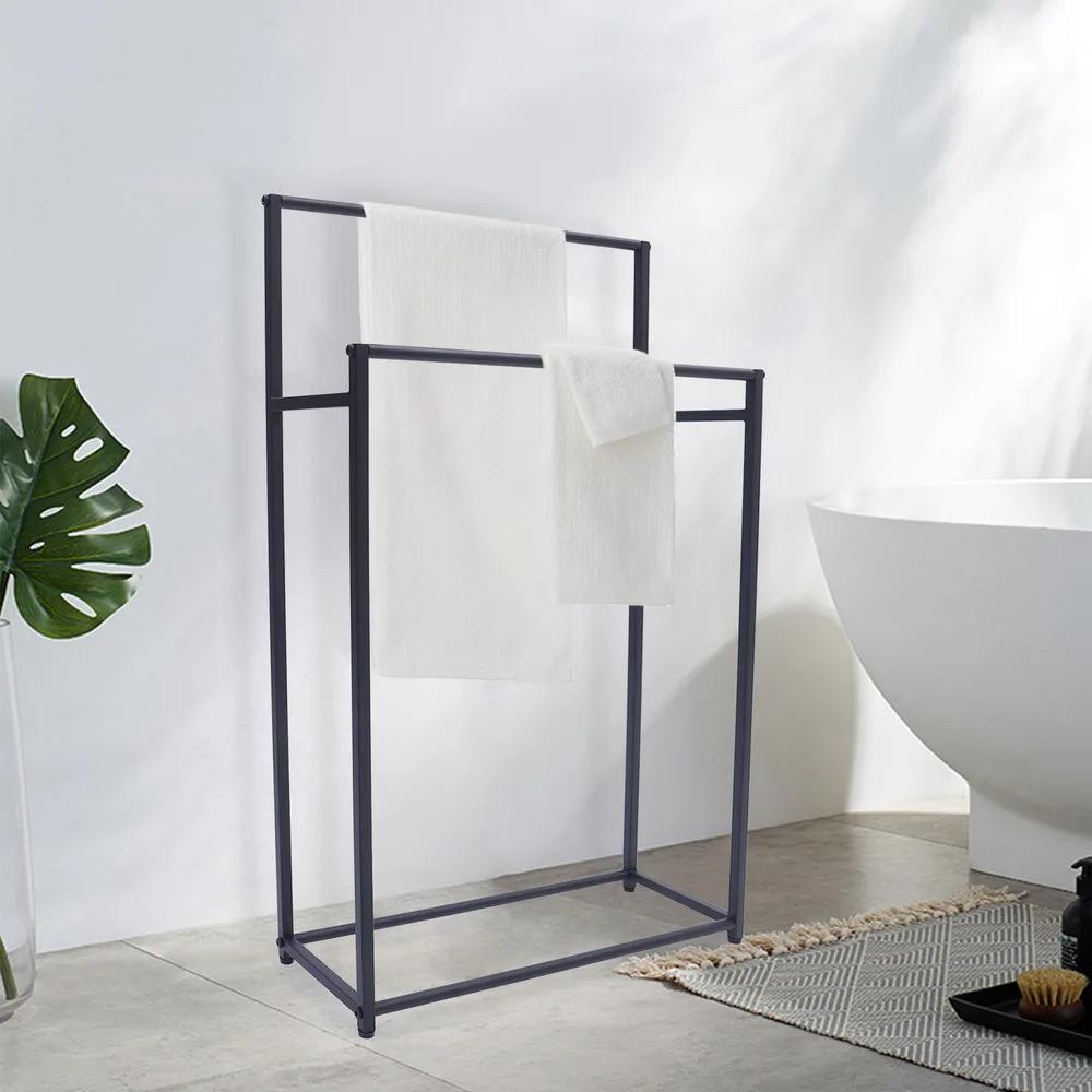 

Double-Layer Metal Freestanding Towel Holder Towel Organizer Stand Solid Bathroom Towel Rack 22lbs Load-Bearing Easy To Assemble серебряный