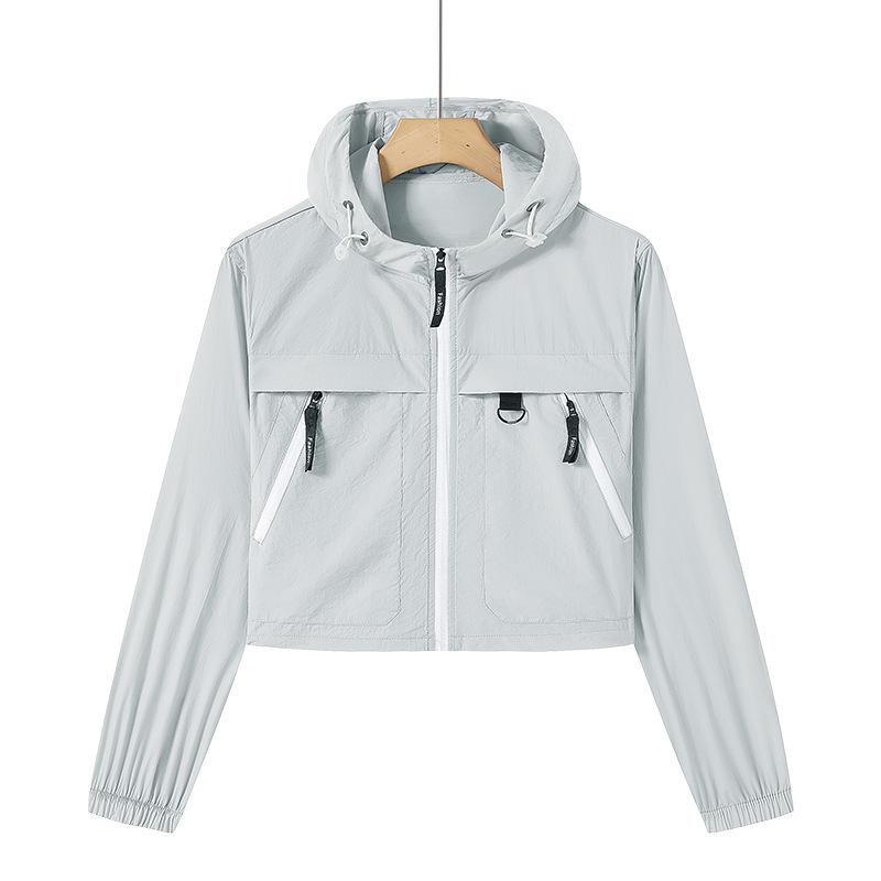 Dámský chladivý, prodyšný, všestranný krátký kabát, Dámské volné, lehké, prodyšné venkovní sluneční oblečení s kapucí