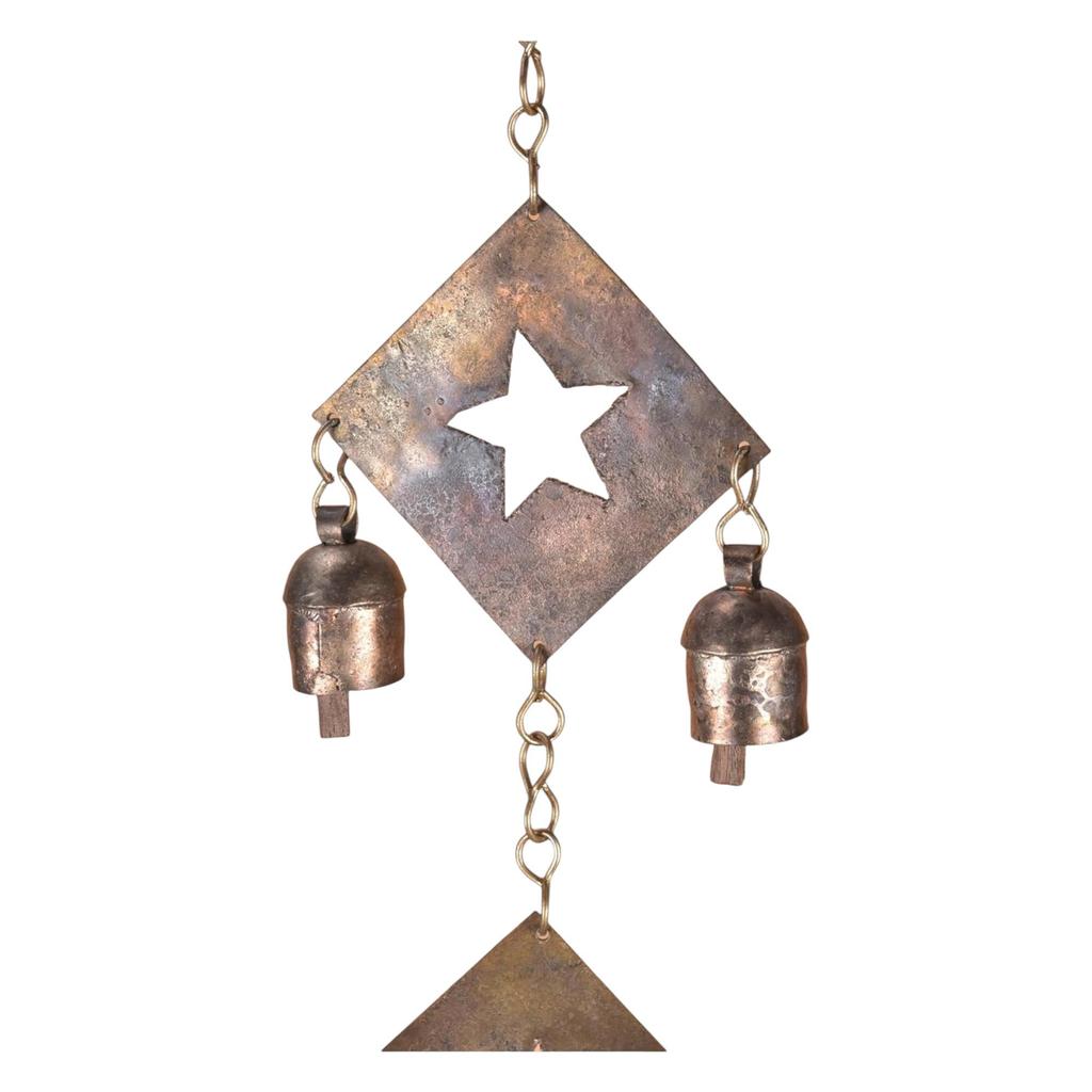 Rustic Bronze Metal Wind Chime With Star Cutouts And 7 Bells For Garden Decor Outdoor Porch Balcony Memorial Gift 19 X 4.5 Inch