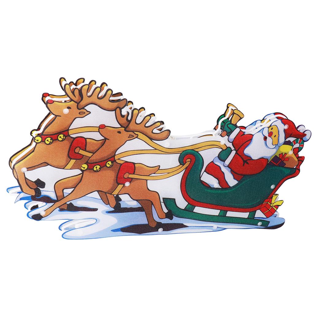LED Christmas Light Sled Santa Claus Pattern Window Hanging Lamp Battery Powered with Suction Cup