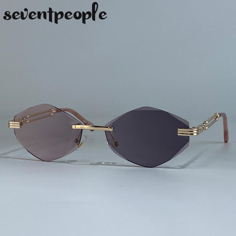 Classic Rimless Hexagon Sunglasses Women  Luxury Brand Vintage Steampunk Metal Outdoor Sun Glasses For Ladies Polygon Shades