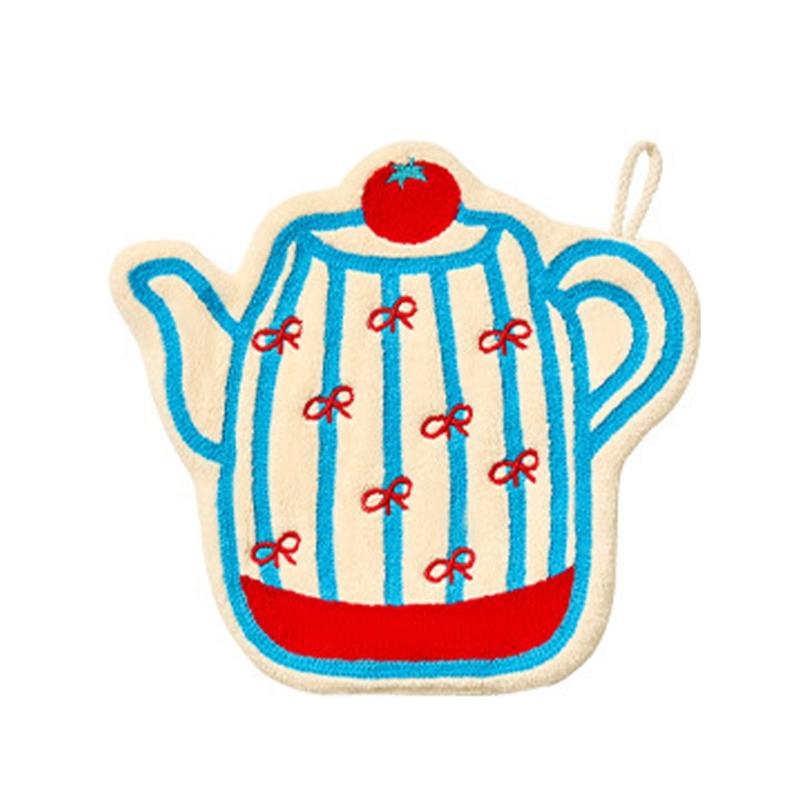 

Cartoon Kettle Design Hand Towel Fast Drying Soft Plush Fabric Super Absorbent Hanging Towel for Kitchen Bathroom Use