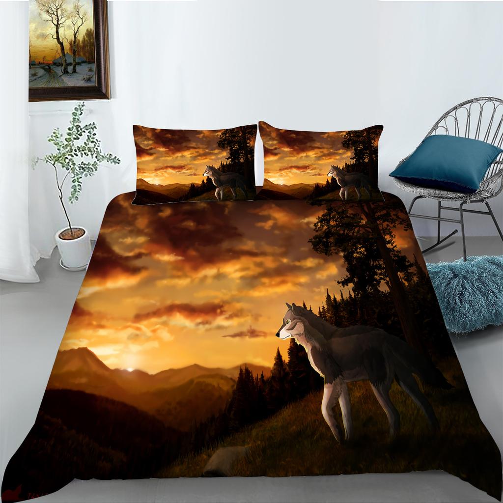 Pattern Wolf 3D Digital Printing Bedding Two Three Piece Set Polyester