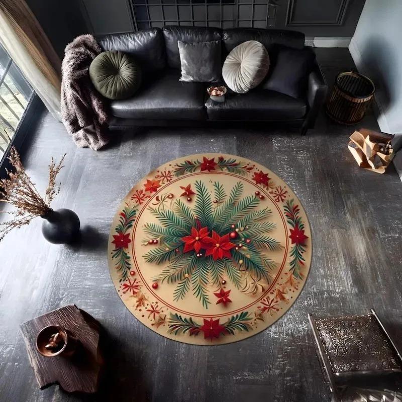 Christmas Rug Round Christmas Carpet Merry Christmas Rug Christmas Gift Christmas Décor Living Room Nonslip Floor Area Round Mat