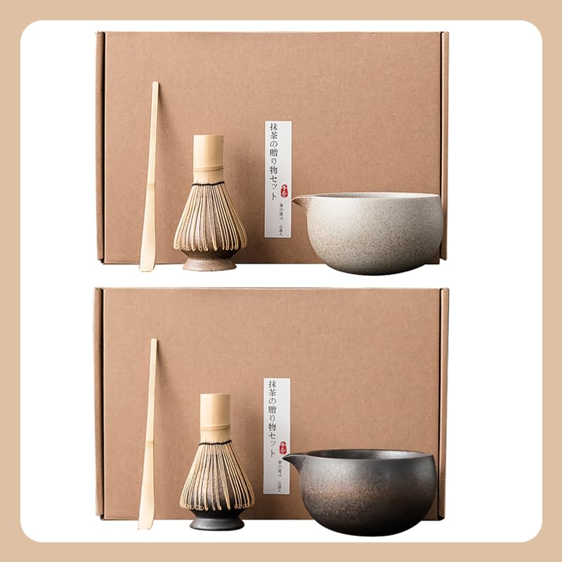 4-Piece Tea Ceremony Set, Matcha Tea Set, Tea Bowl, and Chasen Stand, Perfect for Beginners, Easy To Clean, Ceramic and Natural Bamboo, Premium