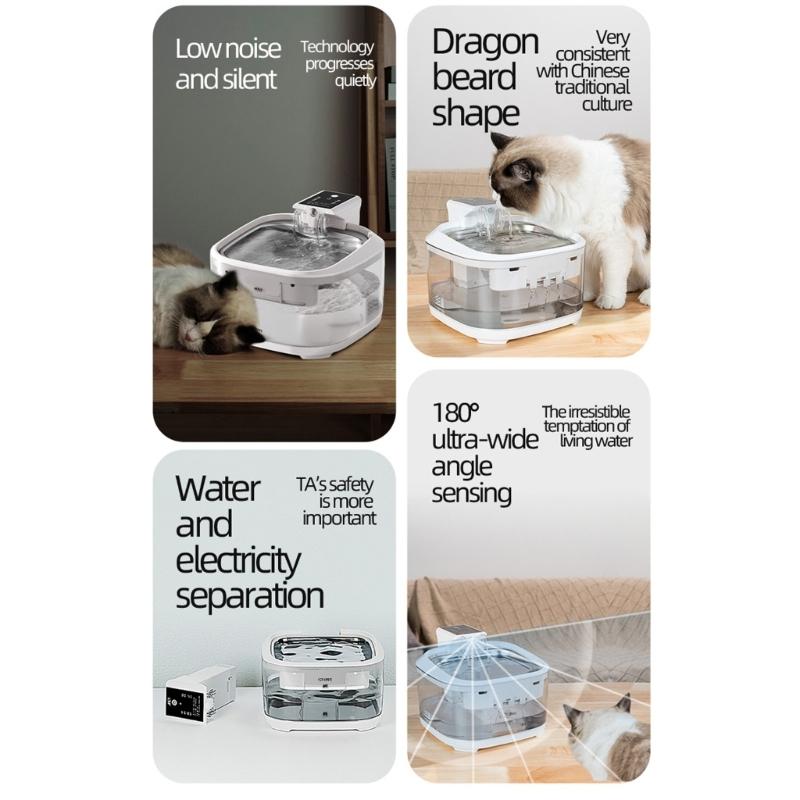 USB Rechargeable Pet Water Fountain 5000mah Battery Large Capacity 4.5L Quiet Operations for Cats Small Dog Watering Use